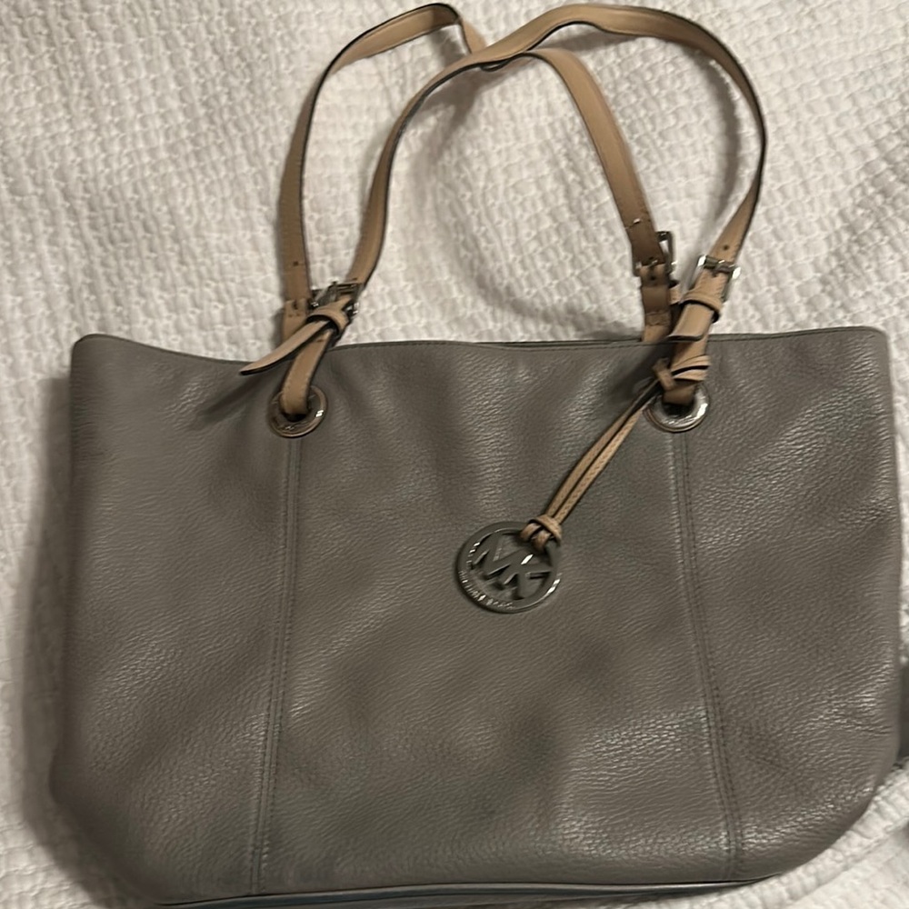 Gray Leather Tote Bag